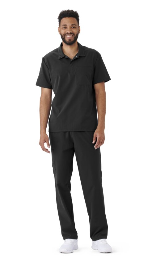 57100 Men's Polo Scrub Top, Everwear, 1 Pkt, Snap, Black