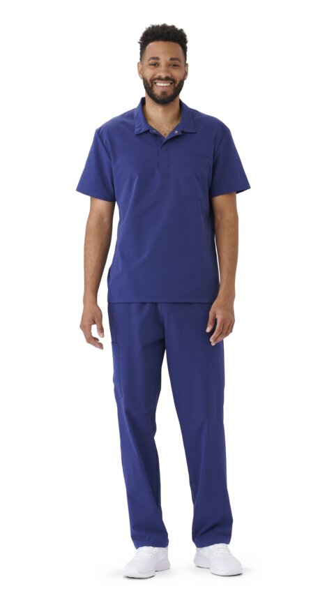 57105 Men's Polo Scrub Top, Everwear, 1 Pkt, Snap, Navy