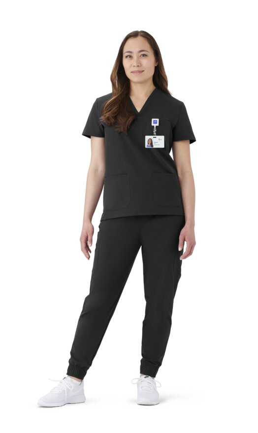 57130 Women's Scrub Top, V-Neck, Everwear, 3 Pkt, Black