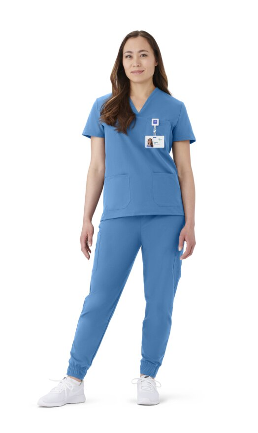 57132 Women's Scrub Top, V-Neck, Everwear, 3 Pkt, Ceil Blue