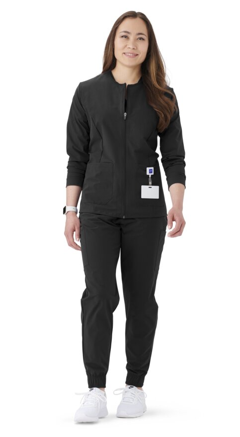 Women's Black Everwear zip-front warm-up jacket, style 57133