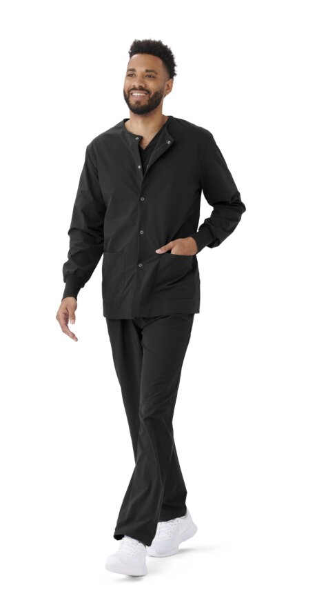 Unisex Black Everwear snap-front warm-up jacket, style 57150